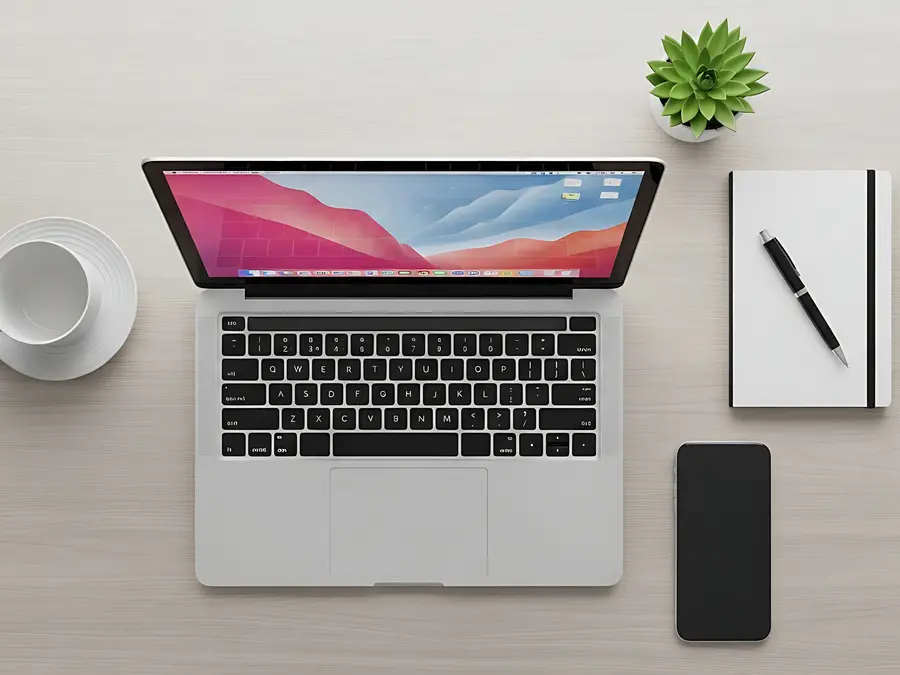 MacBook ricondizionato aperto su scrivania ordinata