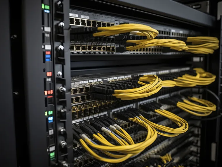 Cablaggio di rete e server in rack aziendale