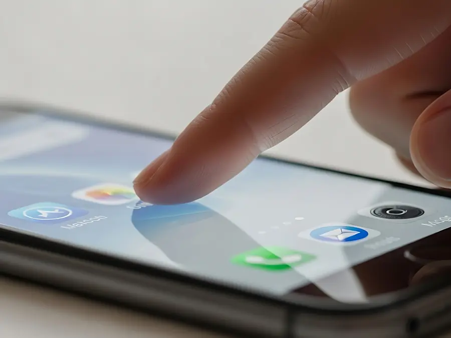 Persona che usa un'app toccando lo schermo dello smartphone